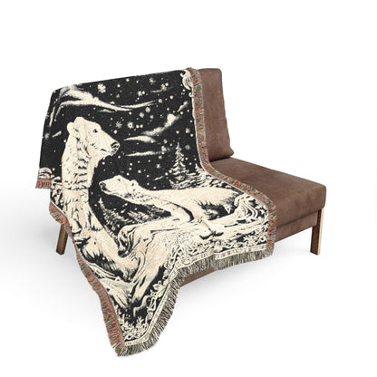 Polar Bear Family Woven Blanket - Cozy Arctic Night Throw