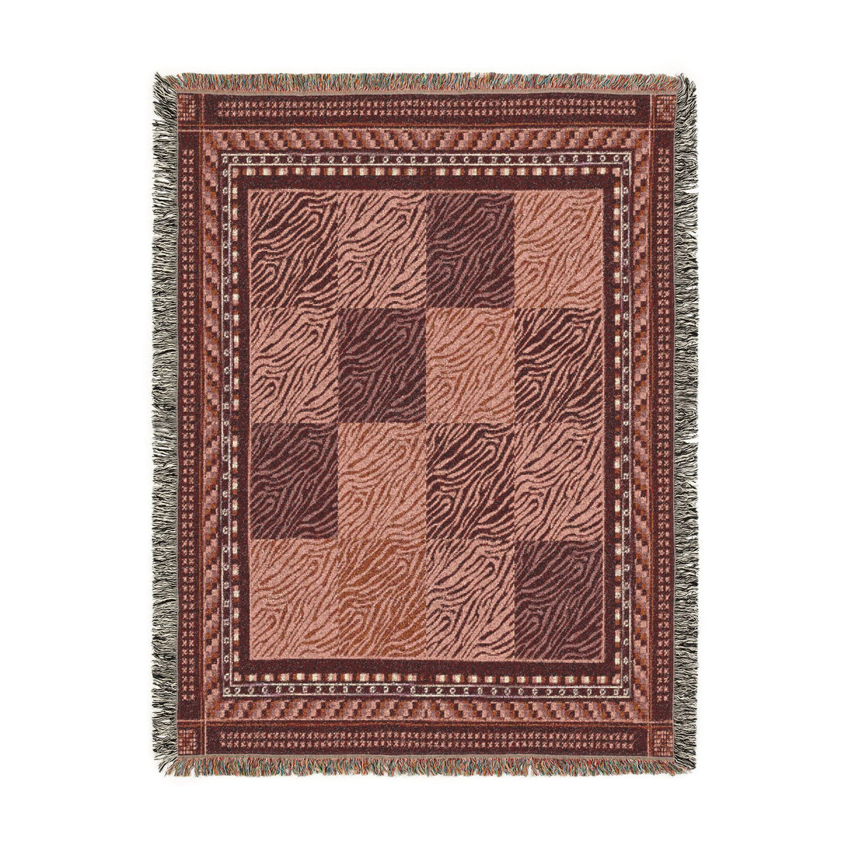 Crimson Patchwork Zebra Cotton Woven Throw Blanket