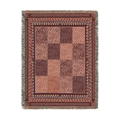 Crimson Patchwork Zebra Cotton Woven Throw Blanket