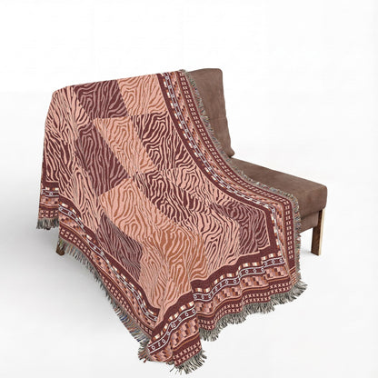 Crimson Patchwork Zebra Cotton Woven Throw Blanket