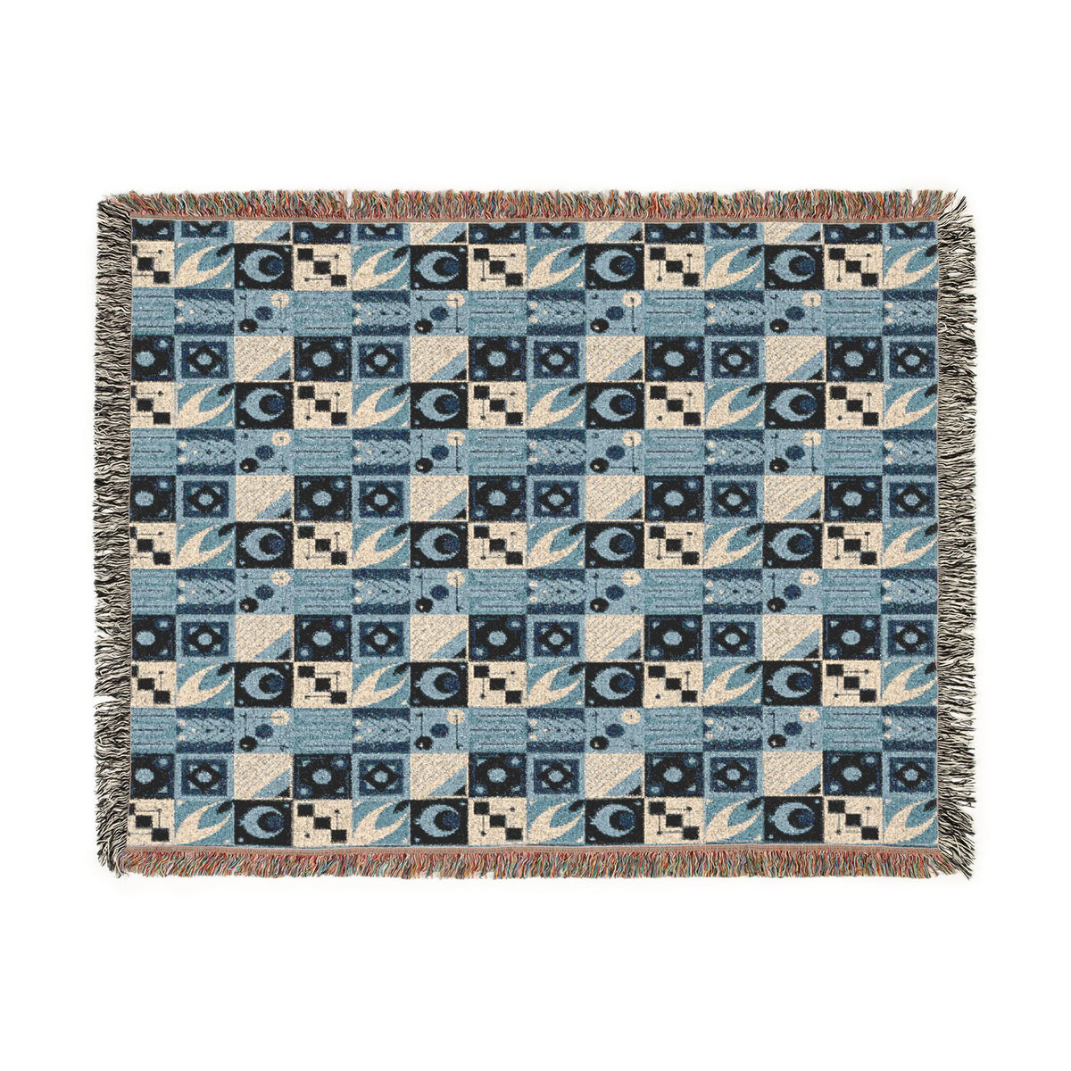 Coastal Geometric Cotton Woven Throw Blanket