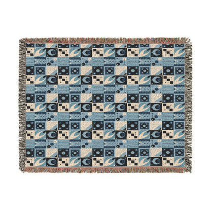 Coastal Geometric Cotton Woven Throw Blanket