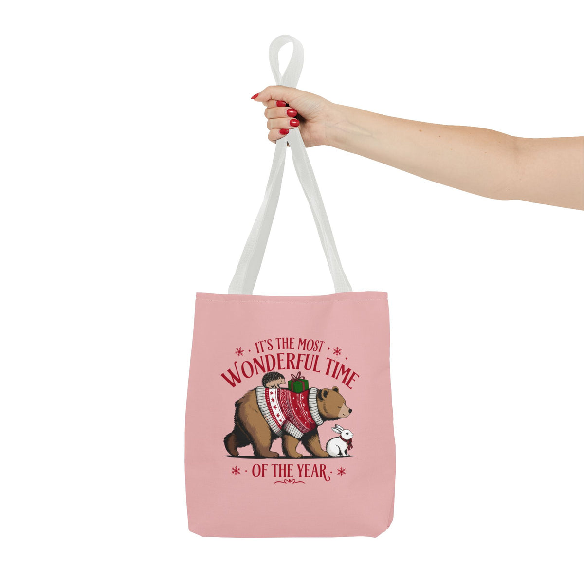 "It's The Most Wonderful Time Of The Year" Woodland Animals Holiday Sweater Polyester Tote Bag