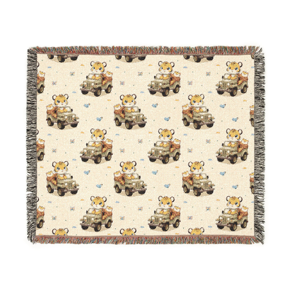 Adventures Safari Tiger Jeeps Woven Throw Blanket