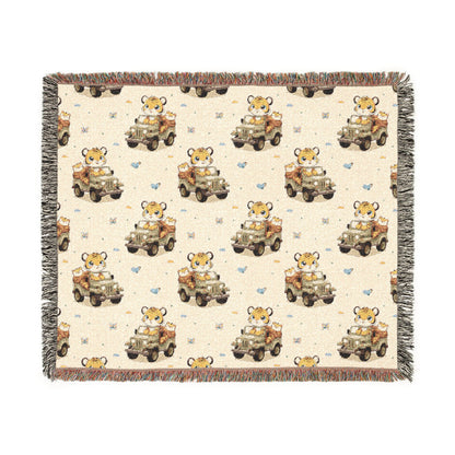 Adventures Safari Tiger Jeeps Woven Throw Blanket