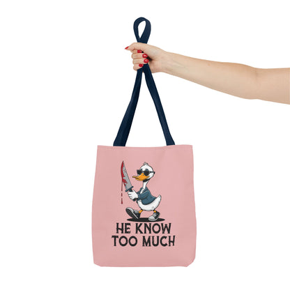 "He Know Too Much" Chaos Duck With Knife Funny Polyester Tote Bag