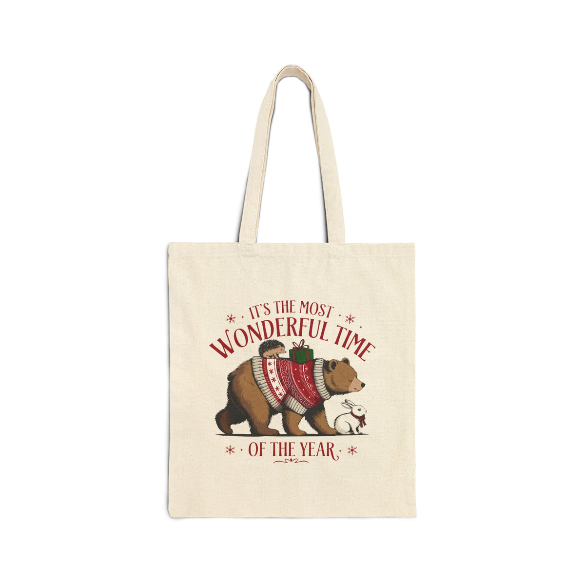 "It's The Most Wonderful Time Of The Year" Christmas Bear Cotton Canvas Tote Bag