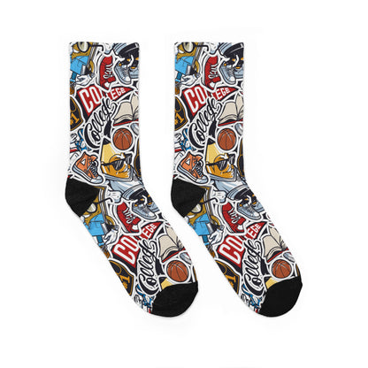 College Mascot Sticker Bomb Streetwear Cushioned Crew Socks