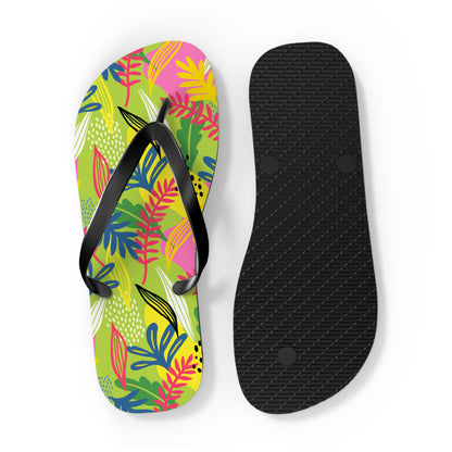 Lime Green Botanical Abstract Flip Flops — Modern Nature Summer Sandals