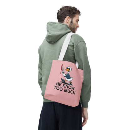 "He Know Too Much" Chaos Duck With Knife Funny Polyester Tote Bag