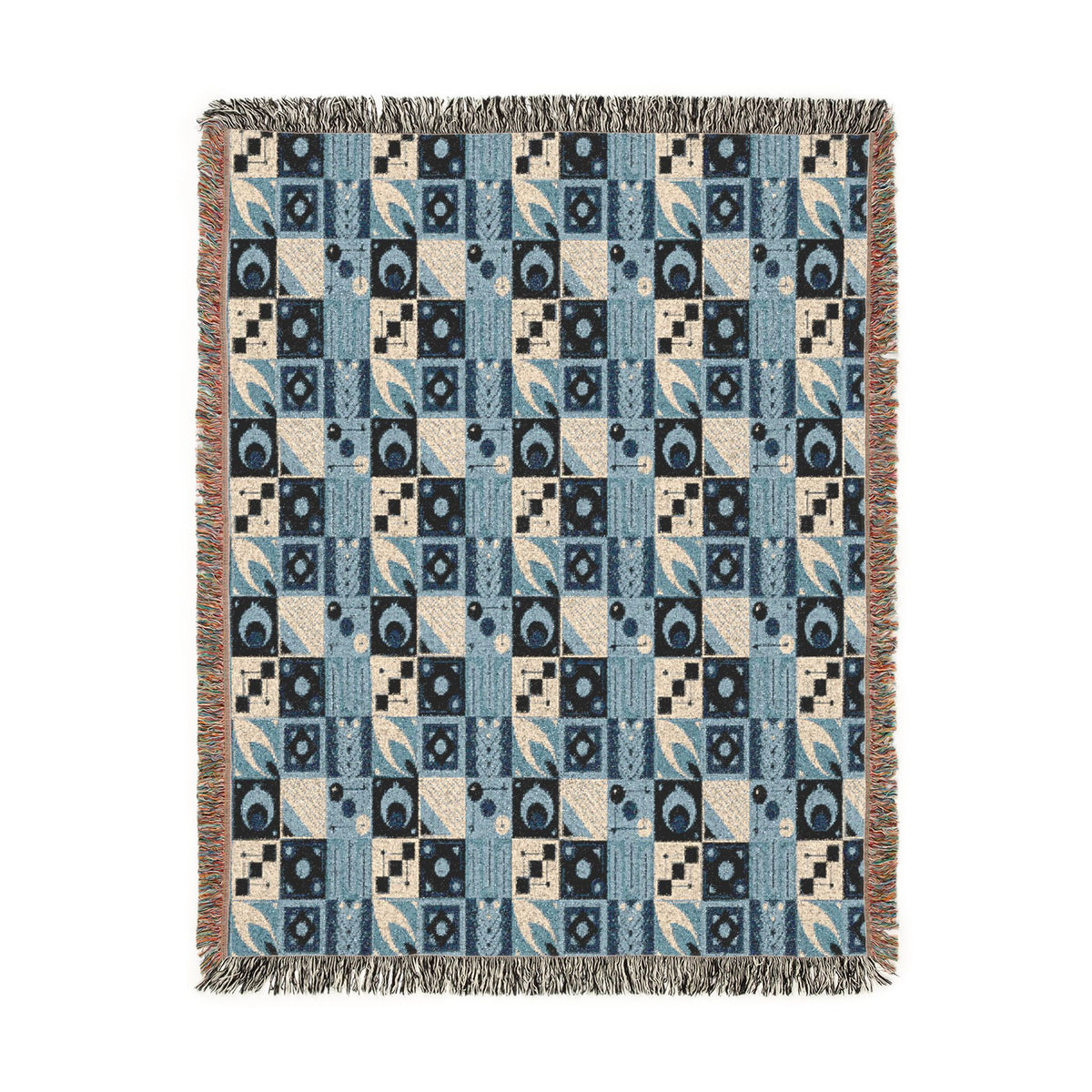 Coastal Geometric Cotton Woven Throw Blanket