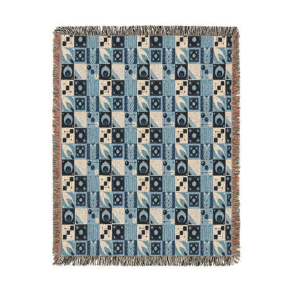 Coastal Geometric Cotton Woven Throw Blanket