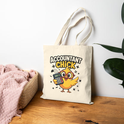 "Accountant Chick" Funny Accounting Bird Cotton Canvas Tote Bag