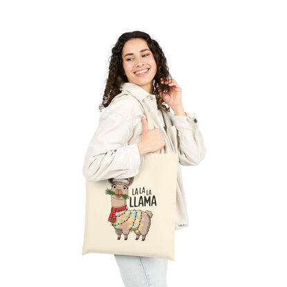"La La La Llama" Christmas Llama Festive Holiday Cotton Canvas Tote Bag