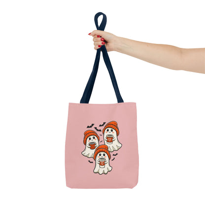 "Spooky Coffee Squad" Cute Ghosts With Beanies Polyester Tote Bag
