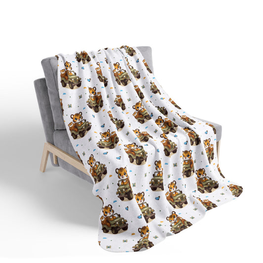 Safari Baby Tigers in Jeeps Fleece Sherpa Blanket