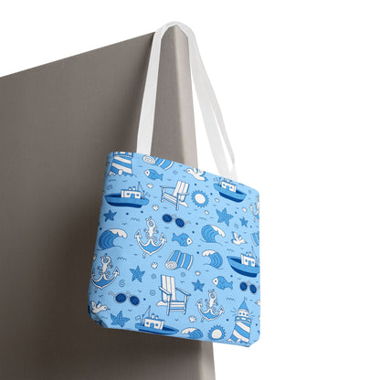 Nautical Coastal Pattern Tote Bag | Blue & White Beach Day Shopper