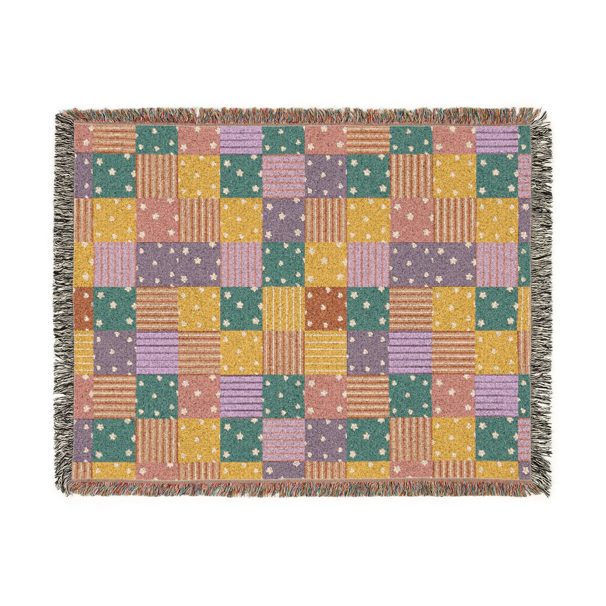 Colorful Patchwork Hearts & Stars Woven Throw Blanket