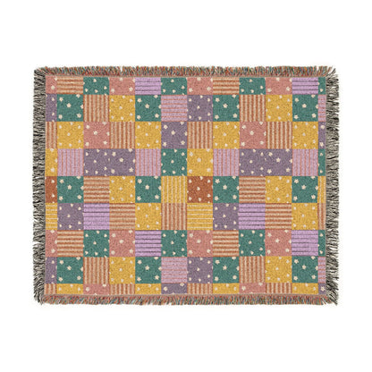 Colorful Patchwork Hearts & Stars Woven Throw Blanket