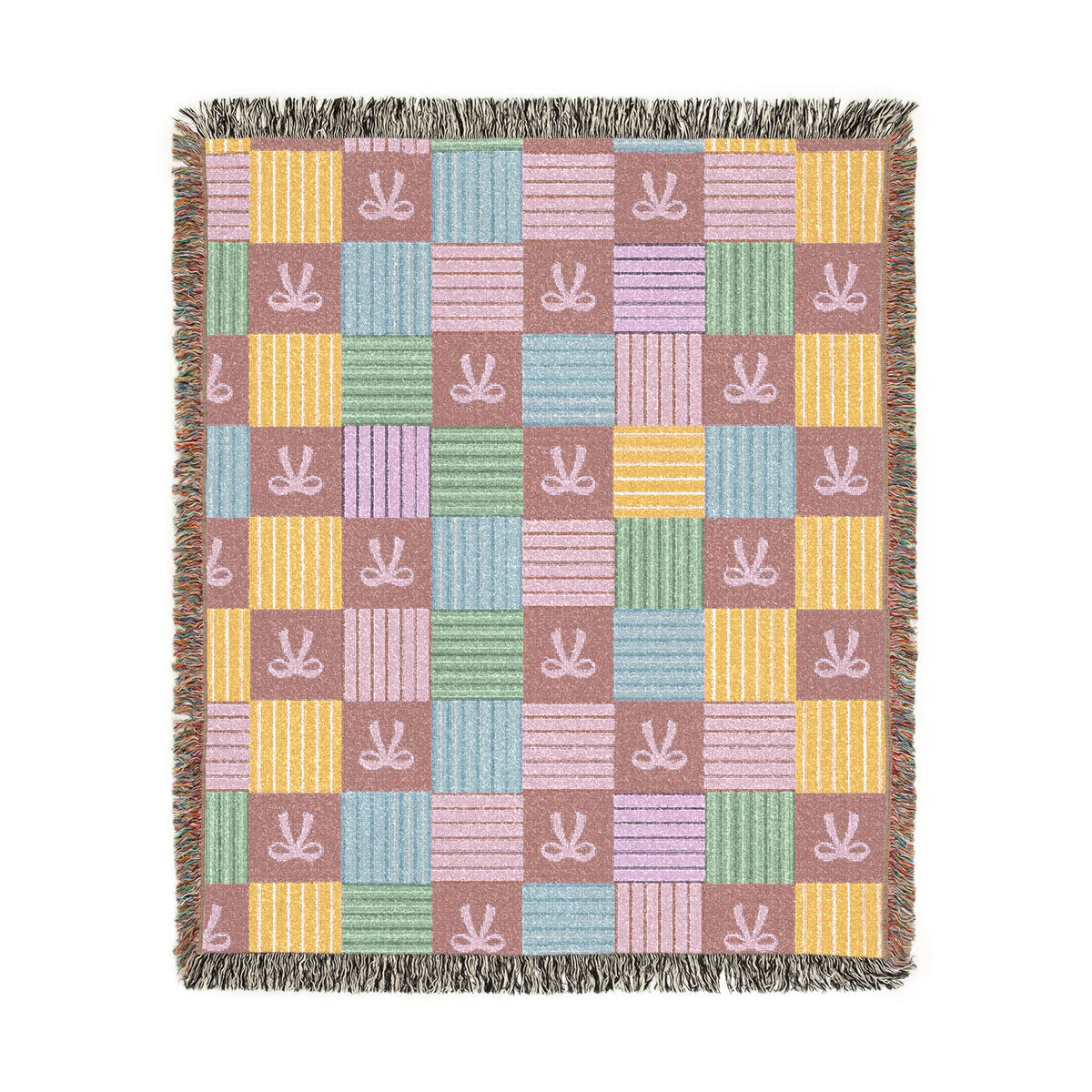 Cozy Patchwork & Pink Bows Woven Throw Blanket