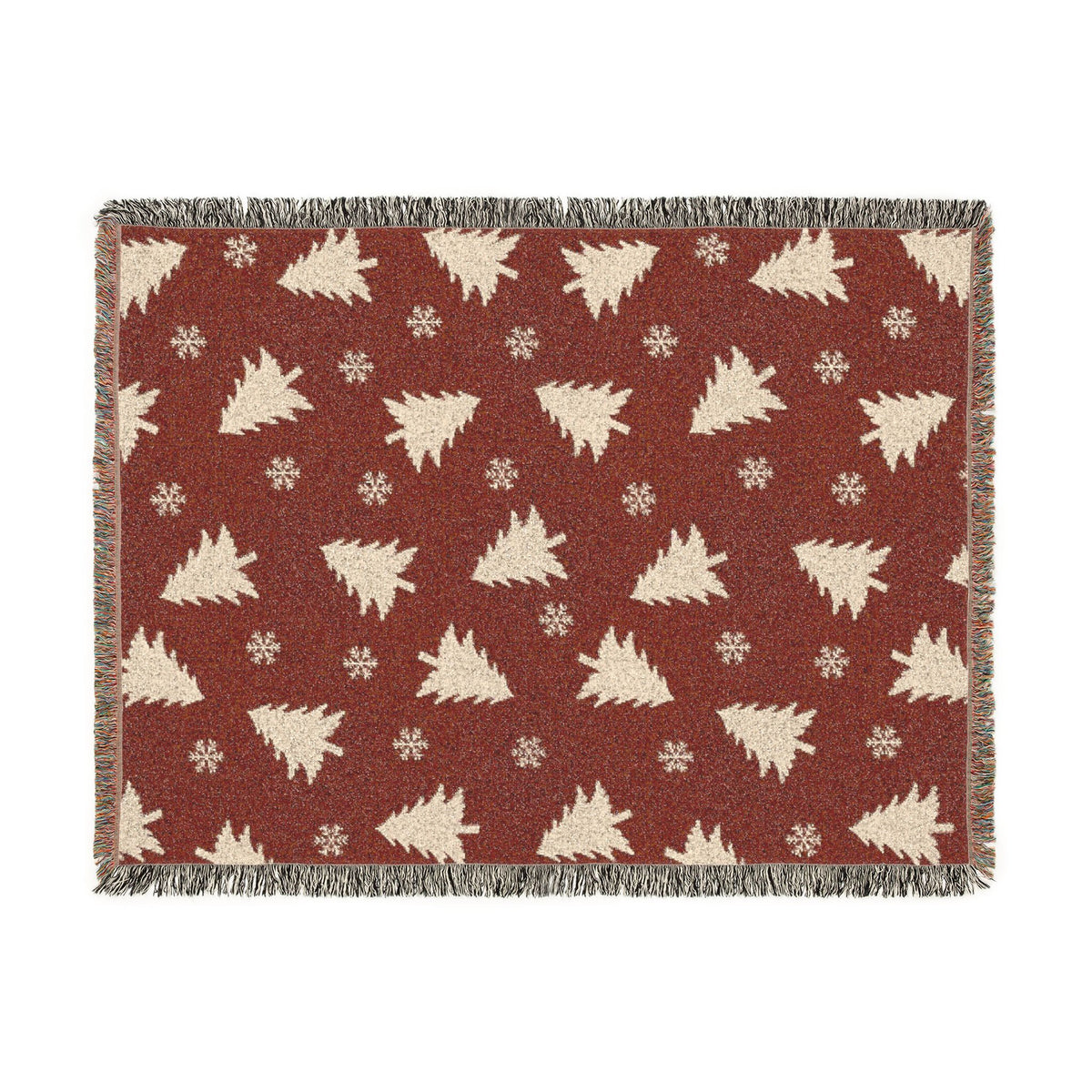 Rustic Pine Tree & Snowflake Woven Holiday Throw Blanket