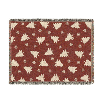 Rustic Pine Tree & Snowflake Woven Holiday Throw Blanket