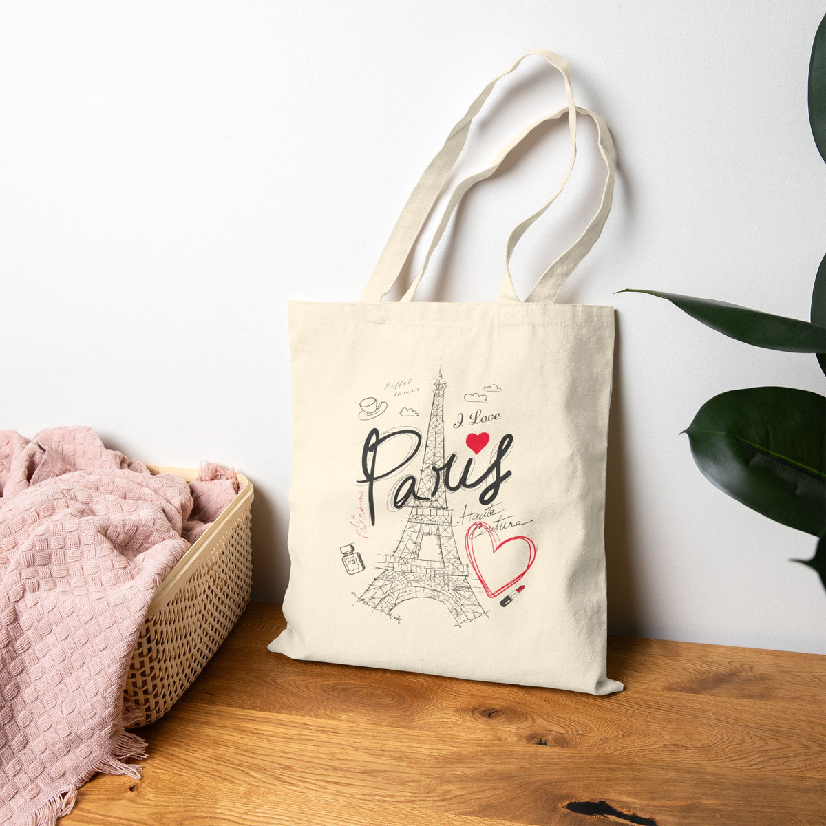"I Love Paris" Eiffel Tower French Chic Cotton Canvas Tote Bag