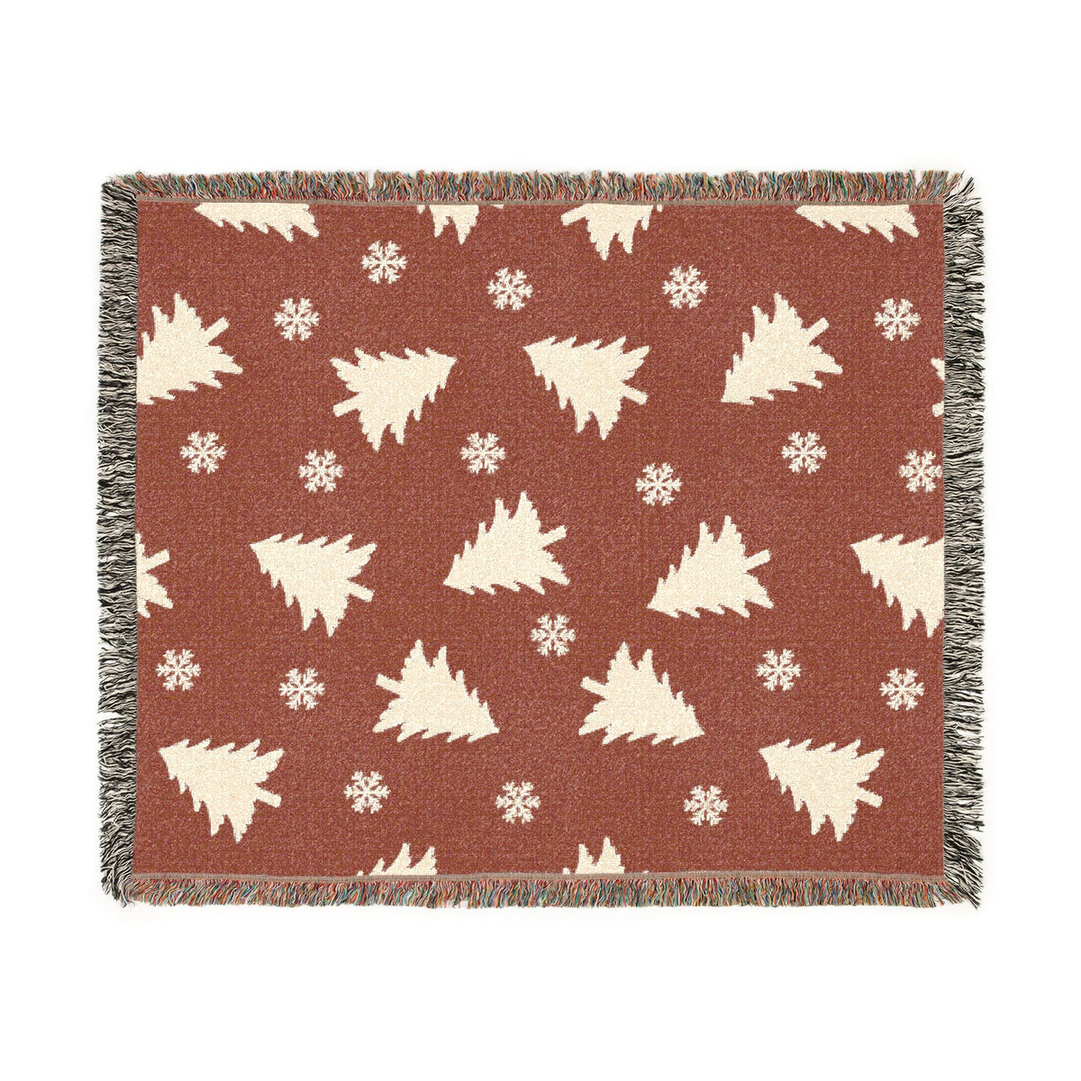 Rustic Pine Tree & Snowflake Woven Holiday Throw Blanket