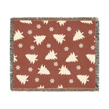 Rustic Pine Tree & Snowflake Woven Holiday Throw Blanket