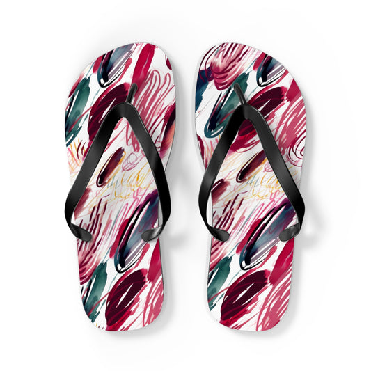 Abstract Crimson & Teal Painterly Stroke Flip Flops — Artist-Energy Summer Sandals