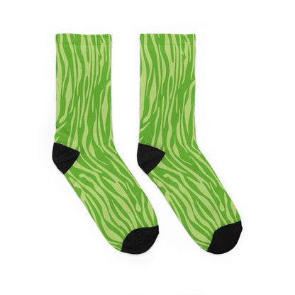 Lime Green Zebra Stripe Streetwear Cushioned Crew Socks