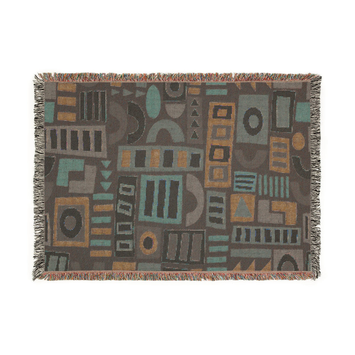Mid-Century Geometric Mosaic Woven Throw Blanket