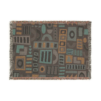 Mid-Century Geometric Mosaic Woven Throw Blanket