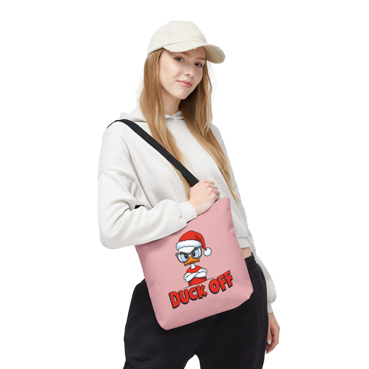 "Duck Off" Grumpy Santa Duck Funny Christmas Polyester Tote Bag