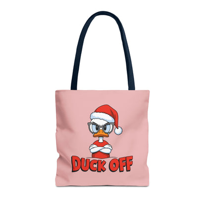 "Duck Off" Grumpy Santa Duck Funny Christmas Polyester Tote Bag