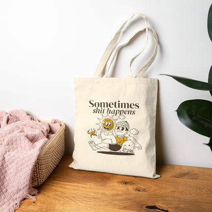 Sometimes Shit Happens Tote Bag — Funny Retro Cartoon Canvas Shopper