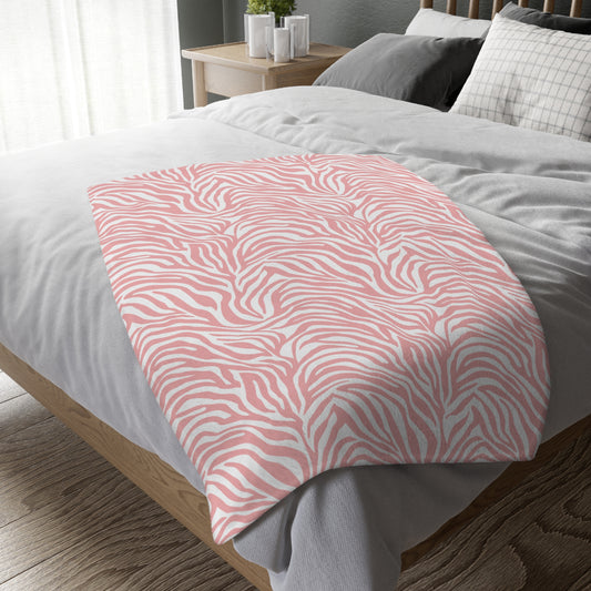 Blush Zebra Velveteen Microfiber Blanket (Two-Sided Print)