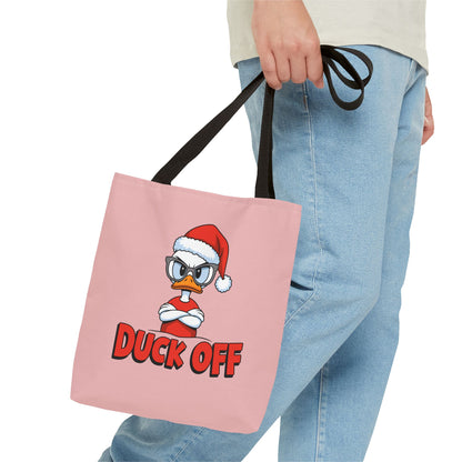 "Duck Off" Grumpy Santa Duck Funny Christmas Polyester Tote Bag