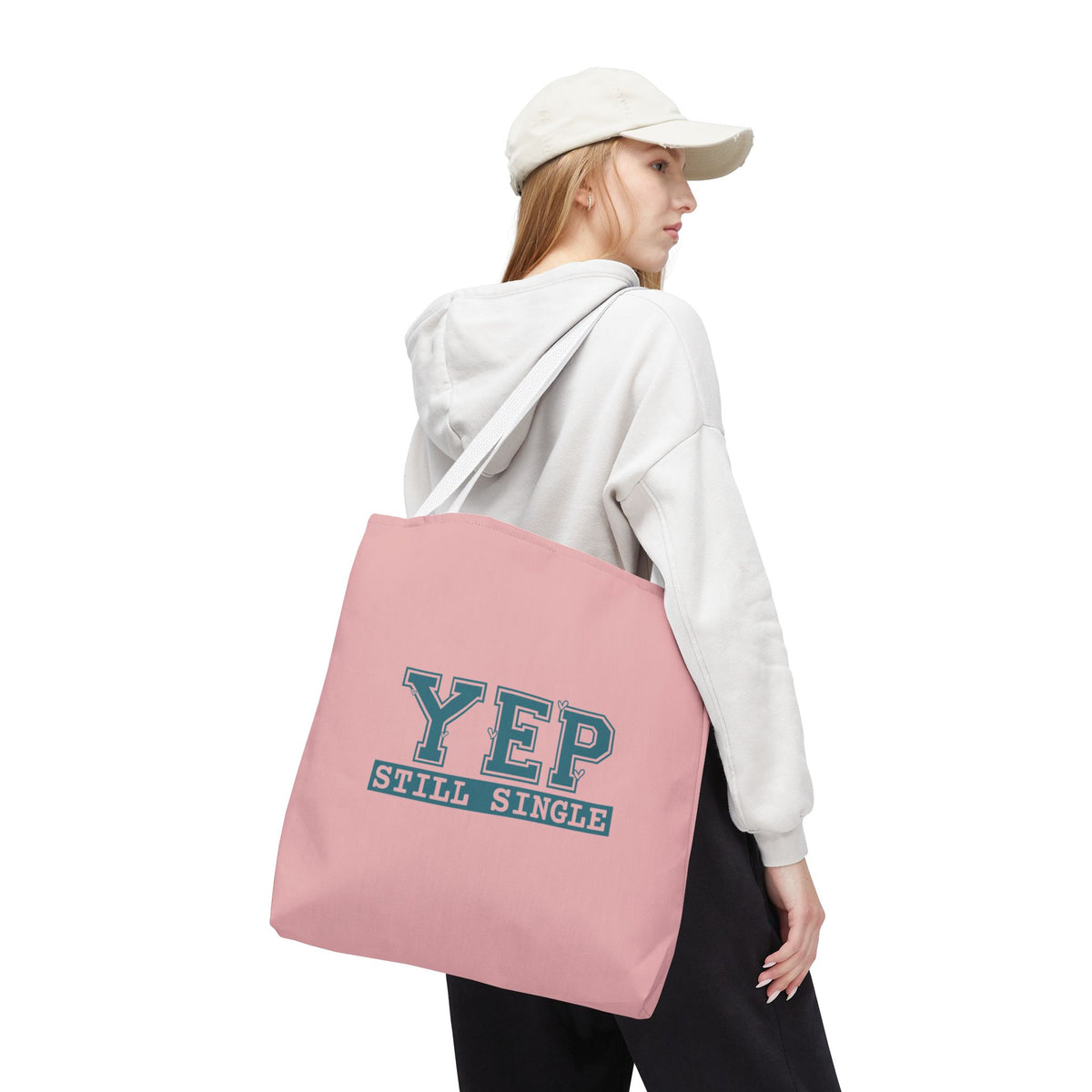 "Yep Still Single" Sarcastic Varsity Font Polyester Tote Bag