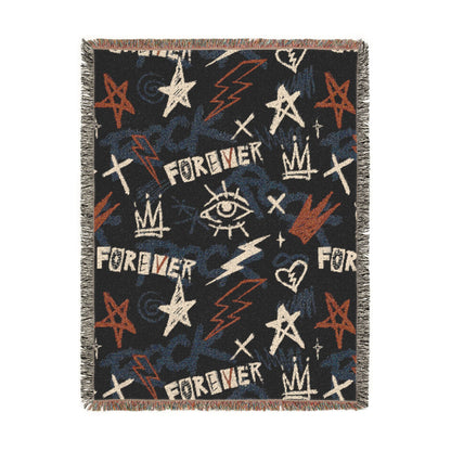 Rock Forever Grunge Graffiti Woven Blanket