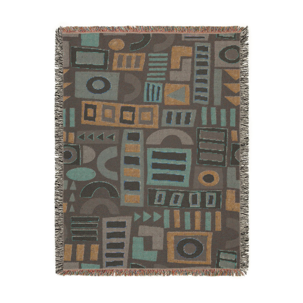 Mid-Century Geometric Mosaic Woven Throw Blanket