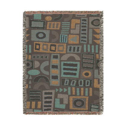 Mid-Century Geometric Mosaic Woven Throw Blanket
