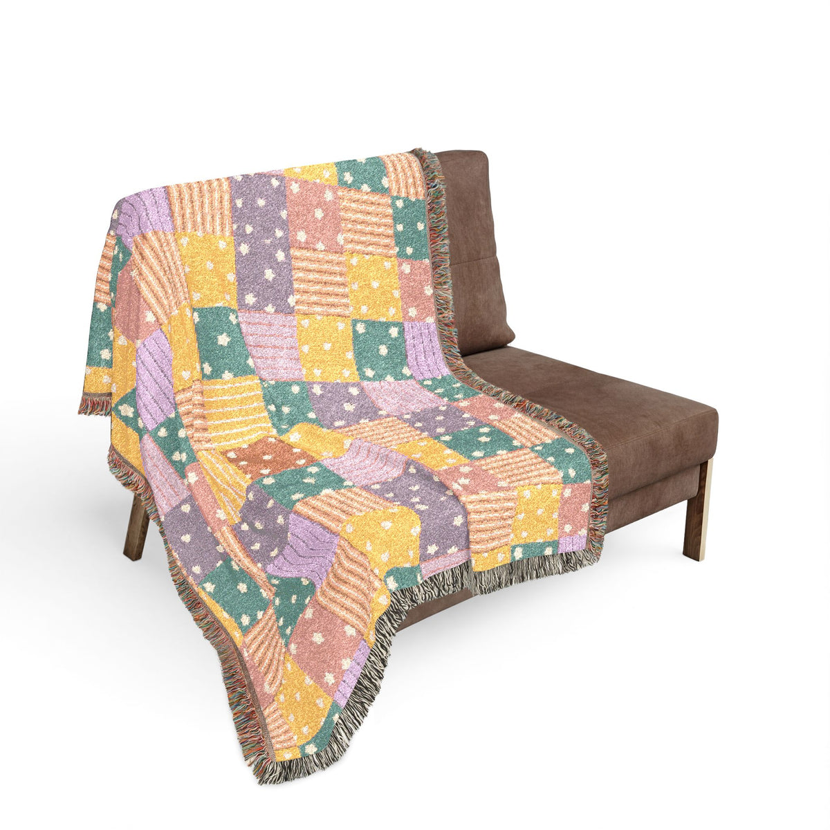 Colorful Patchwork Hearts & Stars Woven Throw Blanket