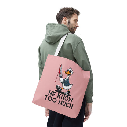"He Know Too Much" Chaos Duck With Knife Funny Polyester Tote Bag