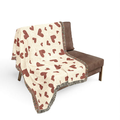 Romantic Scattered Hearts Woven Throw Blanket