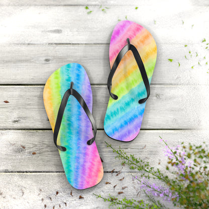 Watercolor Rainbow Diagonal Stripe Flip Flops — Artistic Summer Beach Sandals