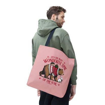"It's The Most Wonderful Time Of The Year" Woodland Animals Holiday Sweater Polyester Tote Bag