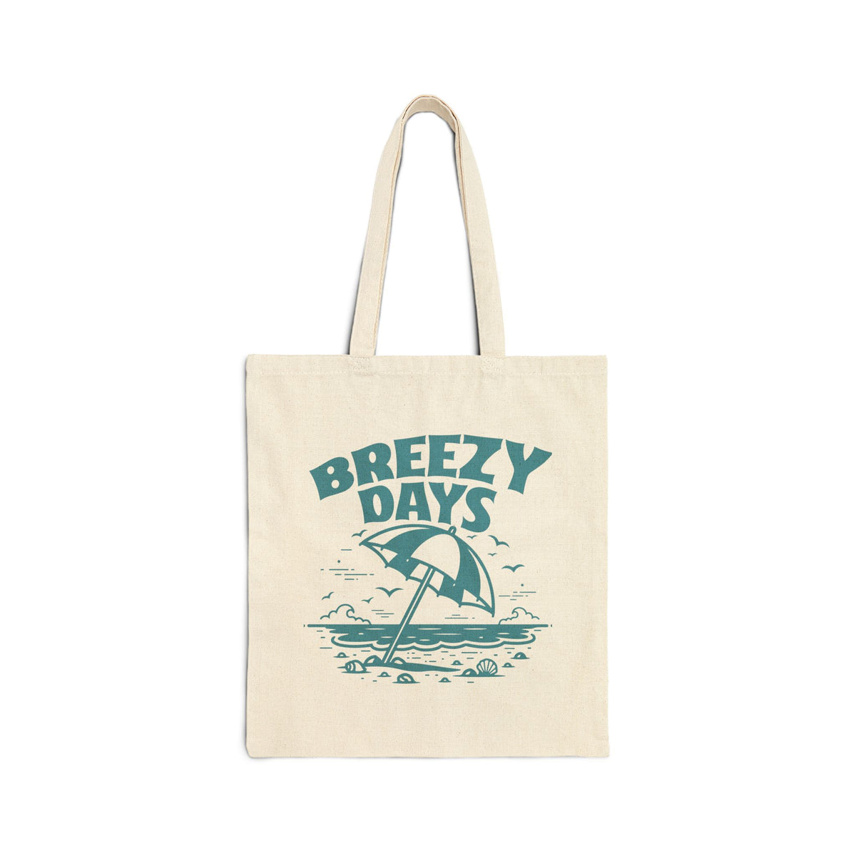 "Breezy Days" Beach Umbrella Coastal Cotton Canvas Tote Bag