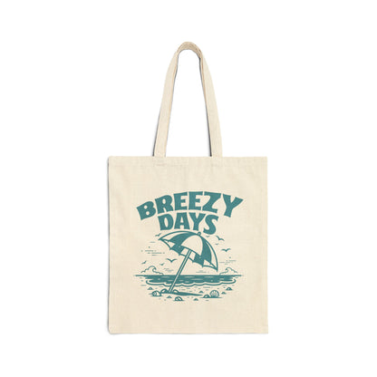 "Breezy Days" Beach Umbrella Coastal Cotton Canvas Tote Bag