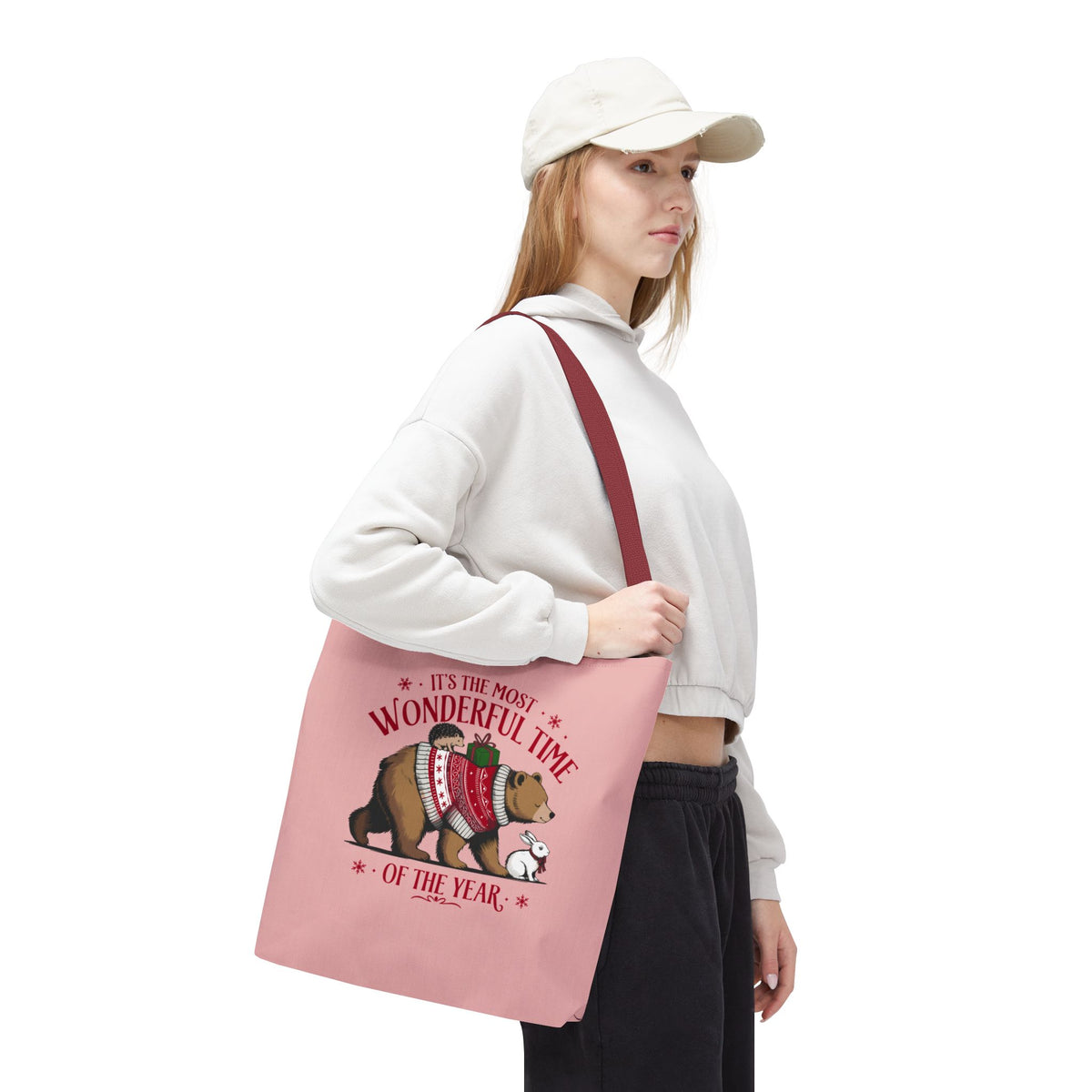 "It's The Most Wonderful Time Of The Year" Woodland Animals Holiday Sweater Polyester Tote Bag